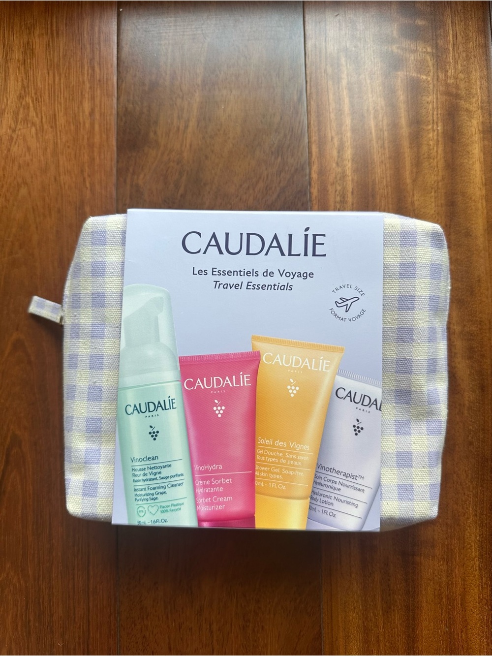 Caudalie Skincare Travel Pouch with Pastel Yellow & Pink Accents